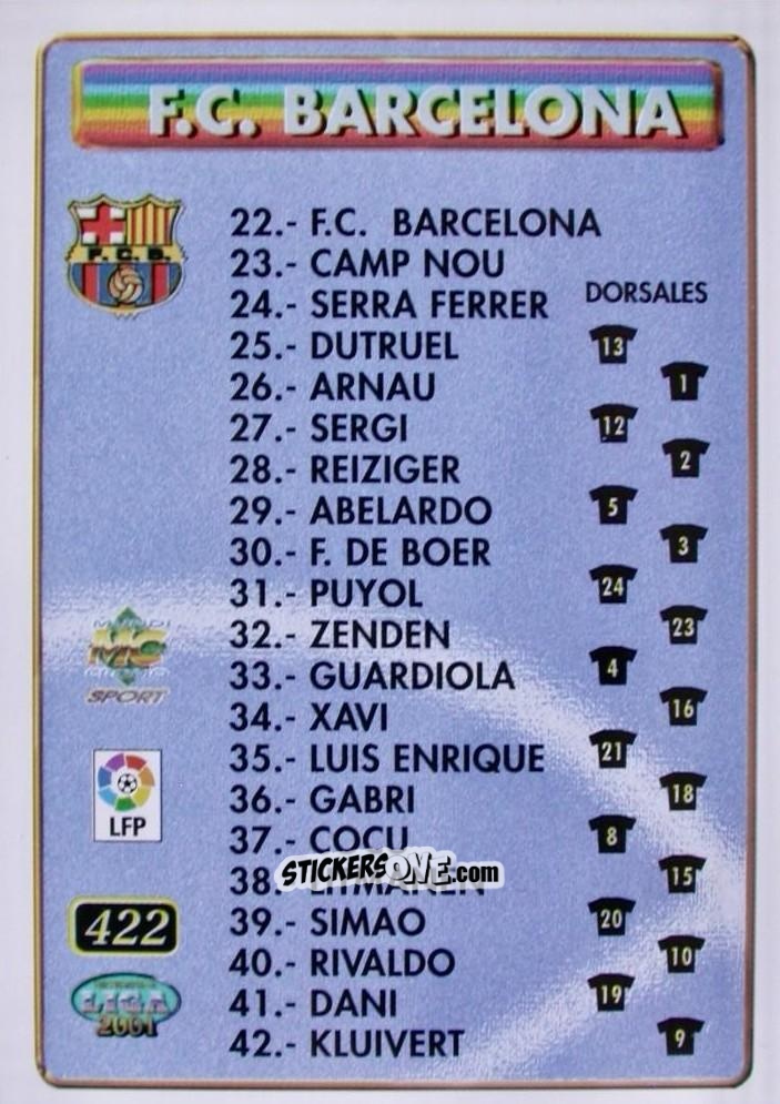 Cromo Fc Barcelona - Málaga - Las Fichas De La Liga 2000-2001 n. 422 - Mundicromo