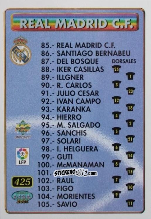 Figurina Real Madrid - Racing - Las Fichas De La Liga 2000-2001 n. 425 - Mundicromo