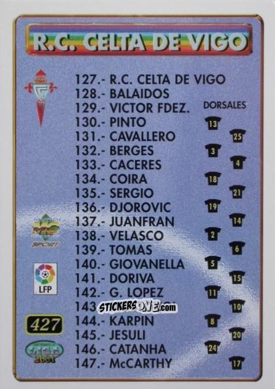 Figurina Celta / Oviedo - Las Fichas De La Liga 2000-2001 n. 427 - Mundicromo