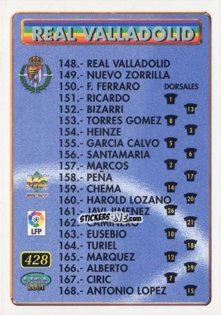 Figurina Valladolid - Las Palmas - Las Fichas De La Liga 2000-2001 n. 428 - Mundicromo