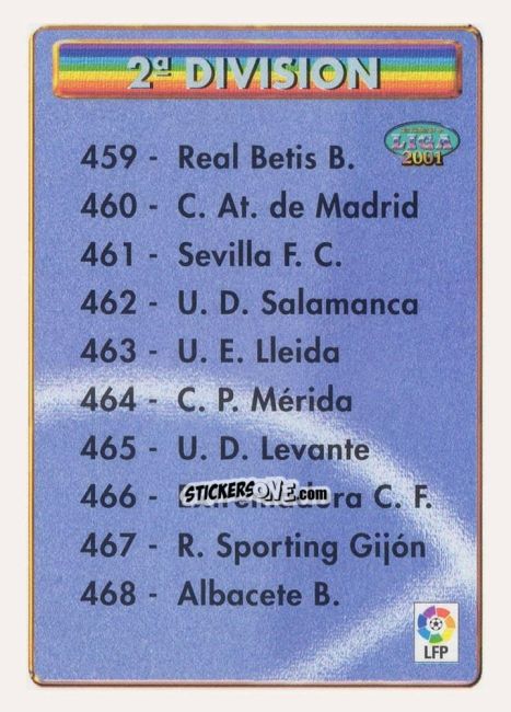Figurina 2ª división - Las Fichas De La Liga 2000-2001 n. 458 - Mundicromo