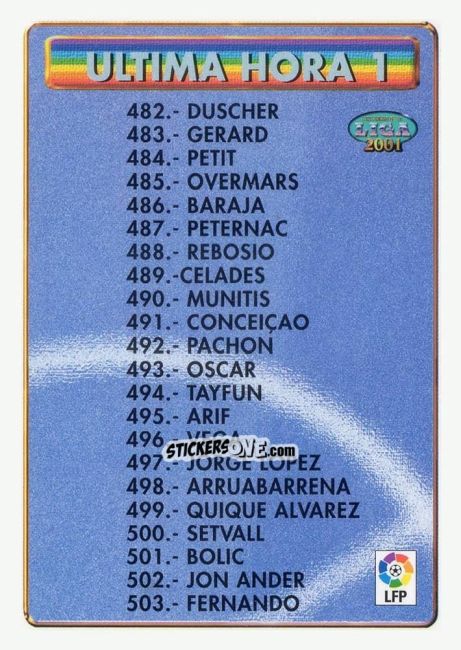 Figurina Ultima Hora I - Las Fichas De La Liga 2000-2001 n. 481 - Mundicromo