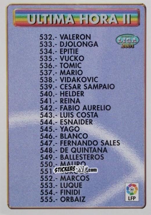 Figurina Ultima Hora II - Las Fichas De La Liga 2000-2001 n. 531 - Mundicromo