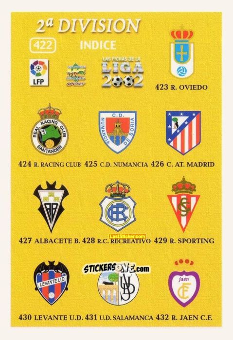Figurina 2ª división - Las Fichas De La Liga 2001-2002 n. 422 - Mundicromo