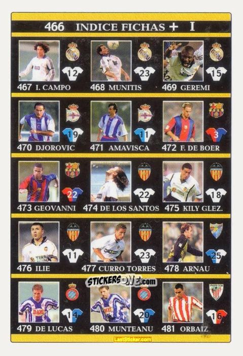 Cromo Indice - Las Fichas De La Liga 2001-2002 n. 466 - Mundicromo