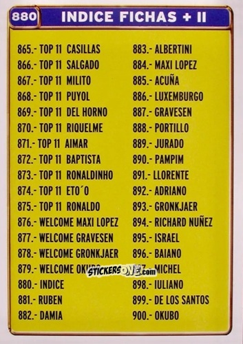 Cromo Indice - Las Fichas De La Liga 2004-2005 n. 880 - Mundicromo