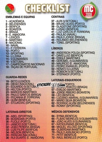 Figurina Checklist - Megacraques 2007-2008 n. 144 - Panini