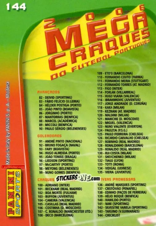 Figurina Megachecklist 2006 - Megacraques 2005-2006 n. 144 - Panini