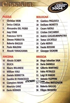 Figurina Checklist 1 - Calcio Cards 2003-2004 n. CL1 - Panini