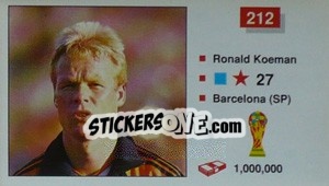 Cromo Ronald Koeman - World Cup Italia 1990 n. 212 - Merlin