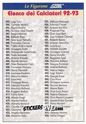 Figurina Checklist - Italian League 1993 n. CL4 - Score